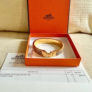 Authentic Hermes Clic Clac H bracelet marron glacé size pm